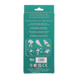 Back of Dolphin Make Your Own 3D Cardboard Model kit box with assembly instructions and barcode.