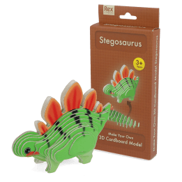 Make Your Own Stegosaurus 3D cardboard model kit with assembled dinosaur and retail box.