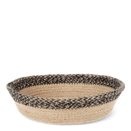 Conical jute bowl in natural and black.