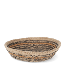 Conical jute bowl in natural, black and brown.