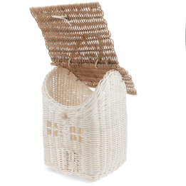 White and natural rattan house-shaped basket with carry handle