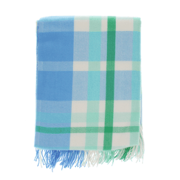 Blue, green and white check blanket folded.