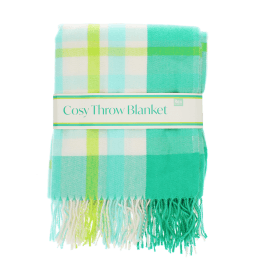 Green, white, lime green and tea check blanket.