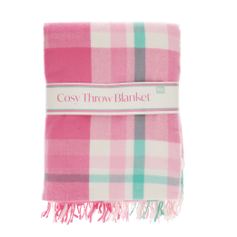 check pattern in pink, white and teal blanket