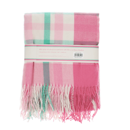 check pattern in pink, white and teal blanket