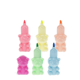 Teddy bear highlighter pens in pink, orange, yellow, green, blue