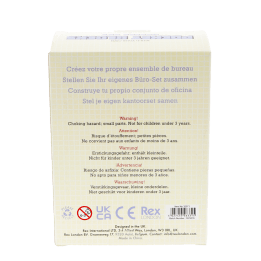Back view of Pocket Blocks office set packaging with safety information and product details