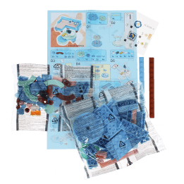 Pocket Blocks sofa set building kit with assorted pieces, instructions and sticker sheet