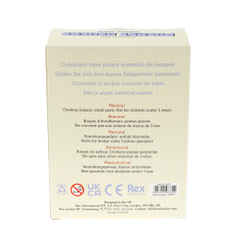 Back view of Pocket Blocks sofa set packaging with safety information and product details