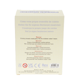 Back view of Pocket Blocks kitchen set packaging with safety information and product details