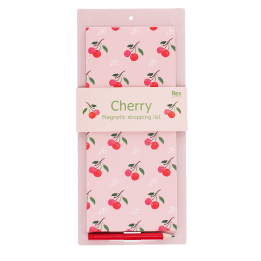 Cherry print magnetic shopping list notepad with matching pencil and pink backing board