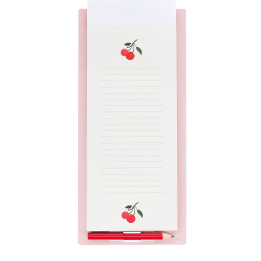 Cherry magnetic shopping list pad with lined pages, cherry illustrations and pencil
