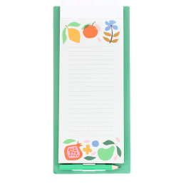 Fruit print magnetic shopping list notepad with colourful botanical design and pencil