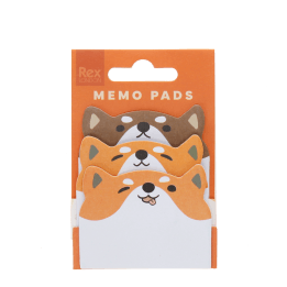 Dog-themed memo pads featuring three cartoon dog face designs in orange packaging.