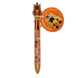 Capybara-themed six-colour pen with animal topper with tag.