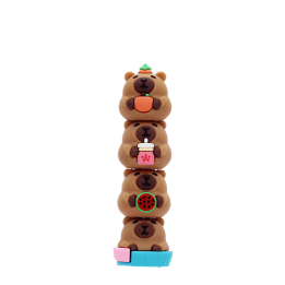 Capybara-themed three-colour highlighter pen with stacked capybara toppers 