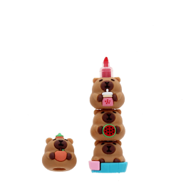 Capybara-themed three-colour highlighter pen with removable capybara topper.