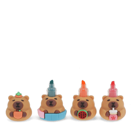 Capybara-themed three-colour highlighter pen with stacked capybara toppers 