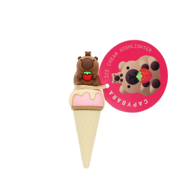 Capybara ice cream cone highlighter pen with capybara topper on top with tag.