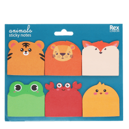 Animal-themed sticky notes set with tiger, lion, fox, frog, crab and chick