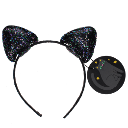Black glitter cat ears headband with tag