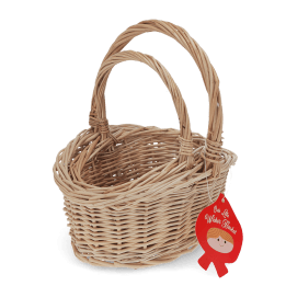 Set of two natural wicker baskets with woven design and carrying handles.
