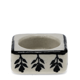 Square ceramic tealight holder with black leaf pattern 