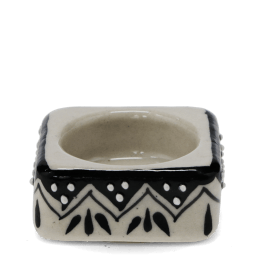 Square ceramic tealight holder with black zigzag pattern