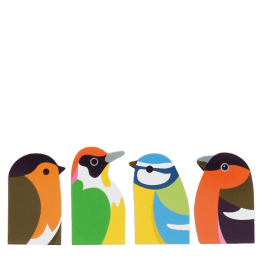 Garden bird magnetic bookmarks set featuring four colourful bird designs