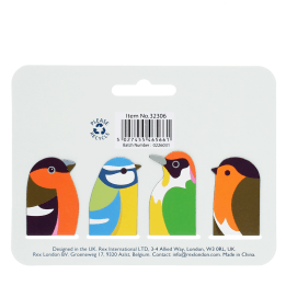 Garden bird magnetic bookmarks set featuring four colourful bird designs