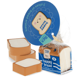 Happy Bread in loaf-style eraser set in retail packaging