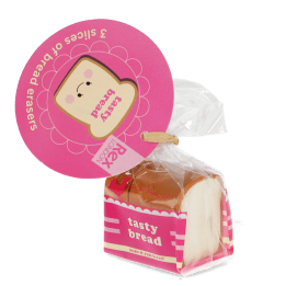 Tasty Bread eraser set in pink retail packaging 