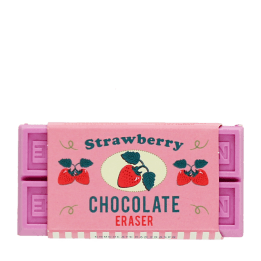 Strawberry chocolate bar eraser in retail packaging.