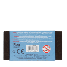 Back of brown chocolate eraser packaging with product safety information