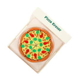Pizza eraser in plastic packaging.