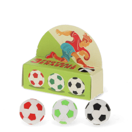 Football eraser set with three mini football designs and box