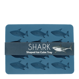 Shark-shaped ice cube tray with 12 shark moulds in blue 