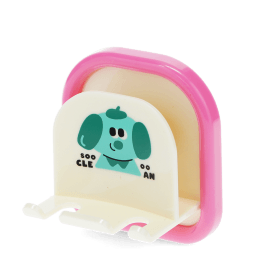 Children's dog-themed toothbrush holder with pink backing