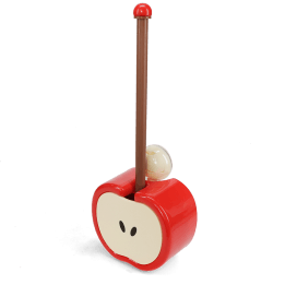Red apple-shaped wall-mounted toilet brush with holder and black bristle head