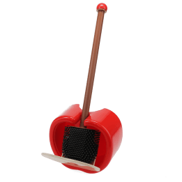 Red apple-shaped wall-mounted toilet brush with holder and black bristle head