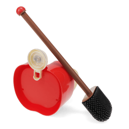Red apple-shaped wall-mounted toilet brush with holder and black bristle head