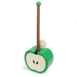 Green apple-shaped wall-mounted toilet brush with holder and black bristle head