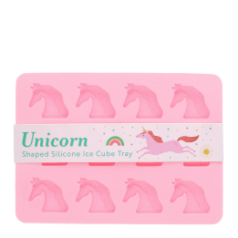 Unicorn-shaped silicone ice cube tray with 12 unicorn moulds in pink