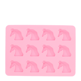 Unicorn-shaped silicone ice cube tray with 12 unicorn moulds in pink