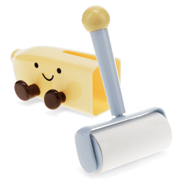 Banana-shaped holder with smiling face and lint roller