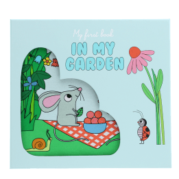 Baby first book featuring a mouse in a garden scene.