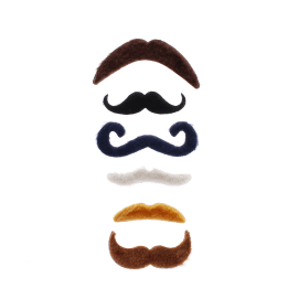 Six self-adhesive novelty moustaches in assorted colours and styles