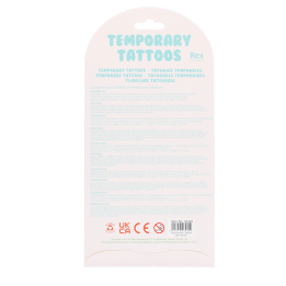 Back of temporary tattoos pack with instructions, ingredients and safety information.