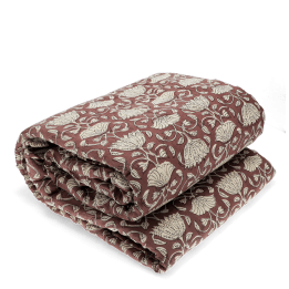 Brown hand block-printed throw with floral pattern