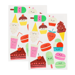Children's temporary tattoos featuring colourful smiling sweets, ice creams, cakes and drinks.